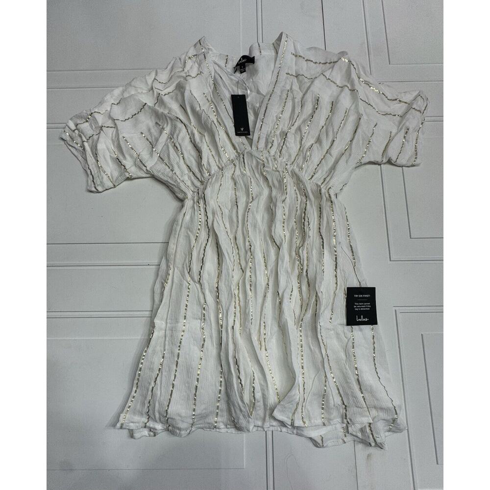 Lulu's White and Gold Mini Dress
